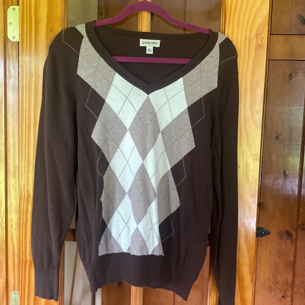 Brown sweater worn plaid front